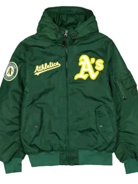 Oakland Athletics Historic L-2B Green Hooded Bomber Jacket Back
