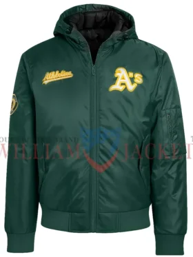Oakland Athletics Historic L-2B Green Hooded Bomber Jacket front