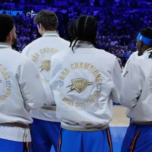 Oklahoma City Thunder 2025 Finals Champions Banner Raising Ceremony Jacket Back Look
