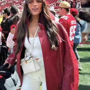 Olivia Culpo Red Leather Jacket