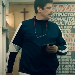 One Battle After Another Benicio del Toro Blue Jacket