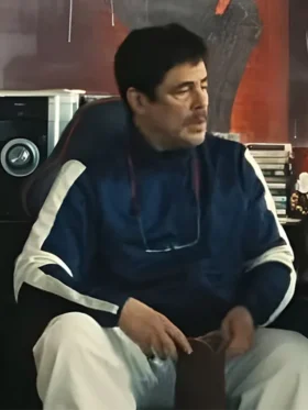 One Battle After Another Benicio del Toro Blue Jacket For Sale
