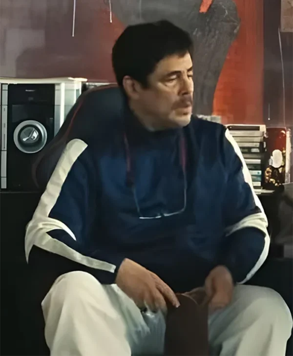 One Battle After Another Benicio del Toro Blue Jacket For Sale