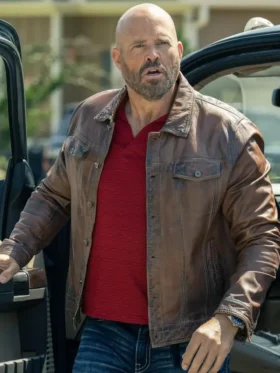 Peacemaker S02 David Denman Brown Leather Jacket Side