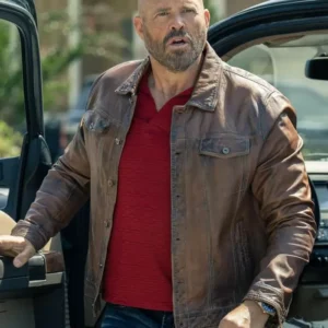 Peacemaker S02 David Denman Brown Leather Jacket Side