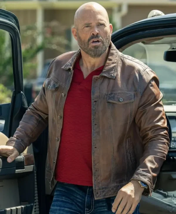 Peacemaker S02 David Denman Brown Leather Jacket Side