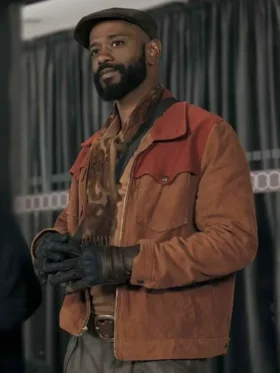 Play Dirty LaKeith Stanfield Brown Suede Leather Jacket Side