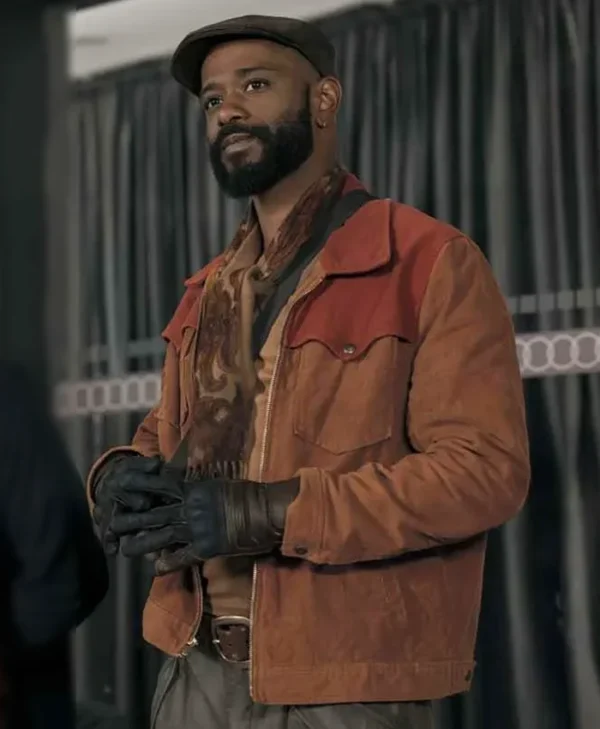 Play Dirty LaKeith Stanfield Brown Suede Leather Jacket Side