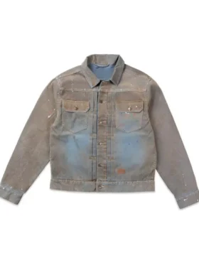 Pop the Balloon Live S1 Denim Splatter Jacket Front Look