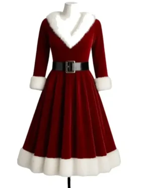 Red Velvet Mrs Claus Christmas Dress Front Look