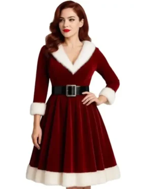 Red Velvet Mrs Claus Christmas Dress Front Look