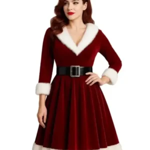 Red Velvet Mrs Claus Christmas Dress Front Look