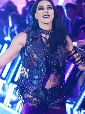 Rhea Ripley Crown Jewel Black Leather Jacket Side