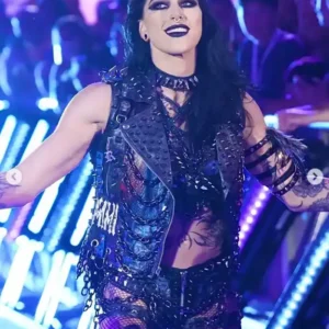 Rhea Ripley Crown Jewel Black Leather Jacket Side