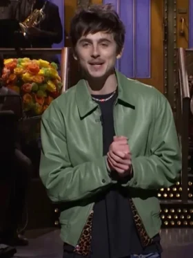 SNL Timothée Chalamet Green Leather Jacket Back