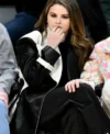 Selena Gomez Black and White Leather Coat