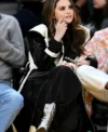 Selena Gomez Black and White Leather Coat