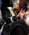 Selena Gomez Black and White Leather Coat