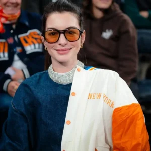 Shop Anne Hathaway Knicks Jacket
