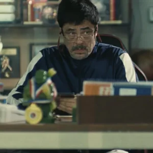 Shop One Battle After Another Benicio del Toro Blue Jacket