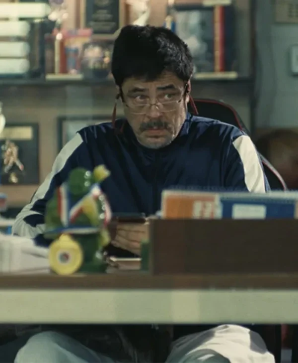 Shop One Battle After Another Benicio del Toro Blue Jacket