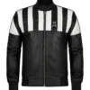 Stegaro Retro Striped Black Leather Jacket Back