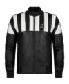 Stegaro Retro Striped Black Leather Jacket Back