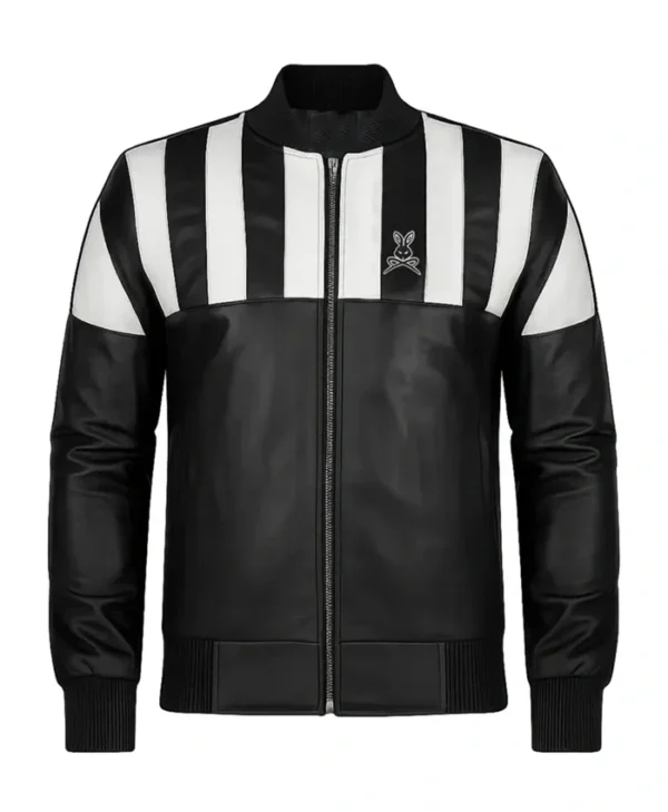 Stegaro Retro Striped Black Leather Jacket Back