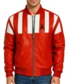 Stegaro Retro Striped Leather Jacket Back