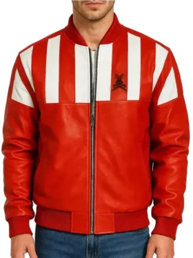 Stegaro Retro Striped Leather Jacket Back