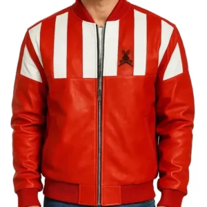 Stegaro Retro Striped Leather Jacket Back