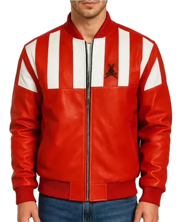 Stegaro Retro Striped Leather Jacket Back