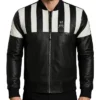 Stegaro Retro Striped Leather Jacket Black Back