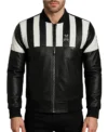 Stegaro Retro Striped Leather Jacket Black Back