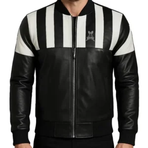 Stegaro Retro Striped Leather Jacket Black Back