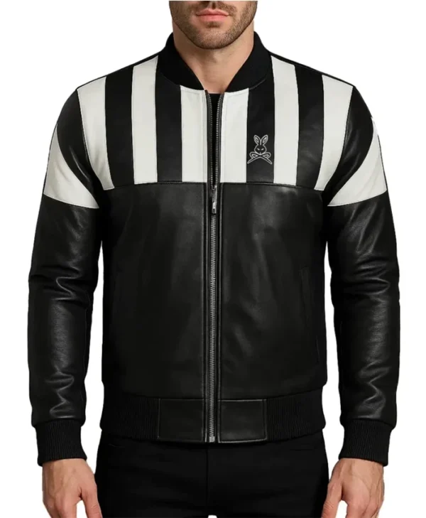 Stegaro Retro Striped Leather Jacket Black Back