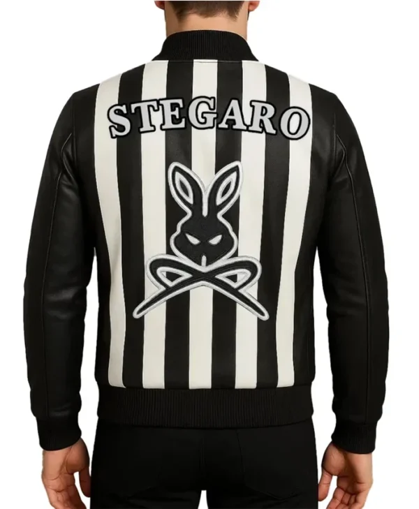 Stegaro Retro Striped Leather Jacket Black