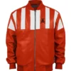 Stegaro Retro Striped Leather Jacket Red Back