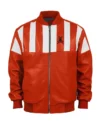 Stegaro Retro Striped Leather Jacket Red Back
