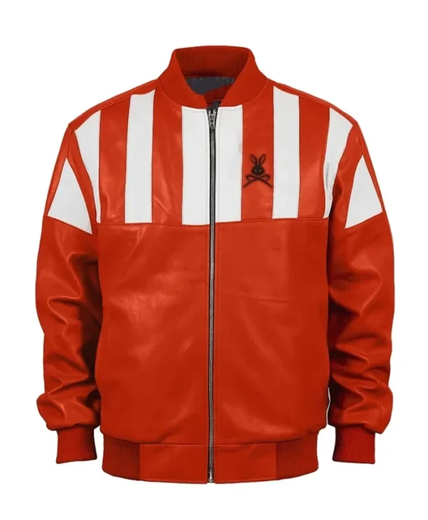 Stegaro Retro Striped Leather Jacket Red Back