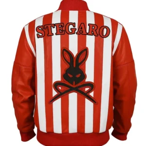 Stegaro Retro Striped Leather Jacket Red
