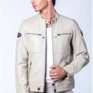 Steve McQueen Dennis 2 ECRU Leather Jacket Front look