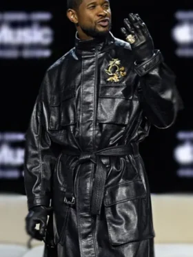 Super Bowl 2024 Halftime Show Usher Black Leather Coat