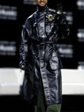 Super Bowl 2024 Halftime Show Usher Black Leather Coat Front Look