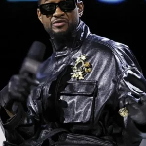 Super Bowl 2024 Halftime Show Usher Black Leather Coat