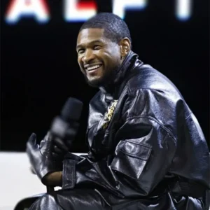 Super Bowl 2024 Halftime Show Usher Black Leather Coat