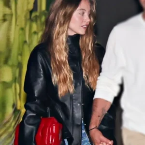 Sydney Sweeney 2025 Black Leather Jacket