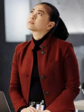 The Blacklist S9 Laura Sohn Red Wool Jacket Front Look