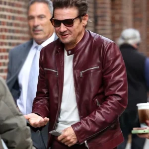 The Late Show With Stephen Colbert Jeremy Renner Leather Jacket Side