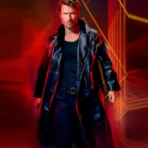 The Running Man Glen Powell Leather Coat Side